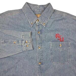 VTG Vesi Sportswear Mens Denim Shirt FSU Seminoles Embroidered Long Sleeve XL
